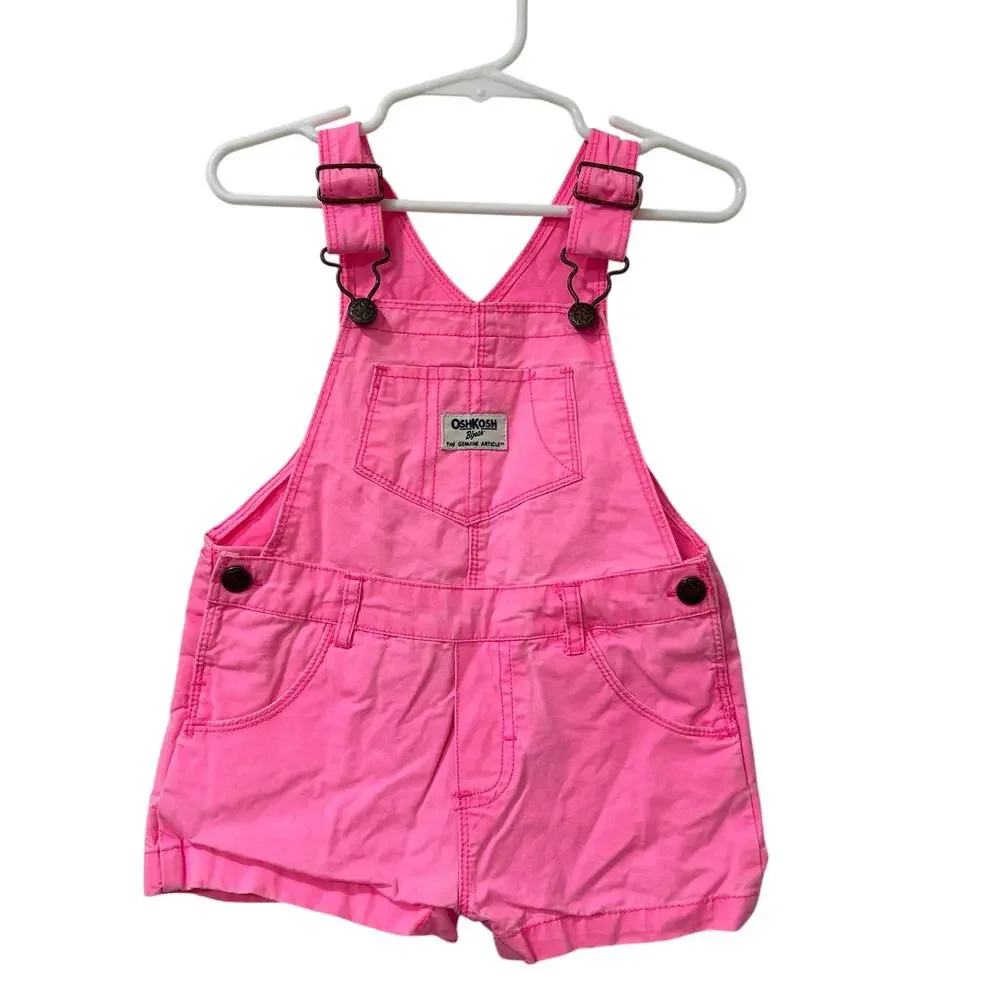 Oshkosh B’Gosh Baby Girls Size 24 Months Hot Pink Shortalls Overalls Y2K Cotton